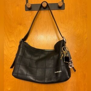 Black Leather Shoulder Bag with Coach lock and key Charm